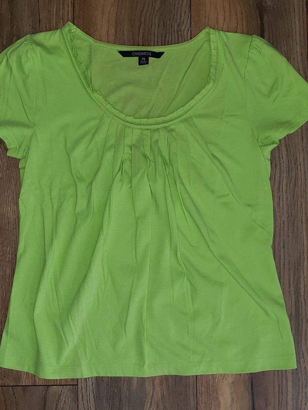 Chadwicks Lime Green Scoop Neck Muni Pleat Short Sleeve Tee